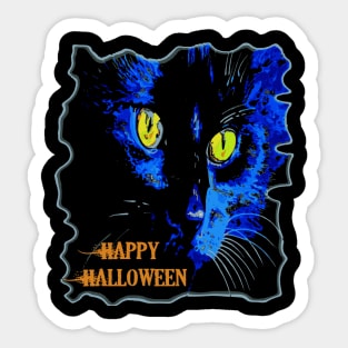 Cute Happy Halloween Moonlight Black Cat Vector Sticker